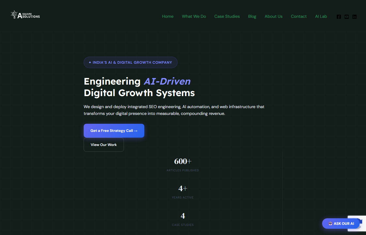 Homepage hero section showing the site above the fold with AI Lab accessible in the primary navigation